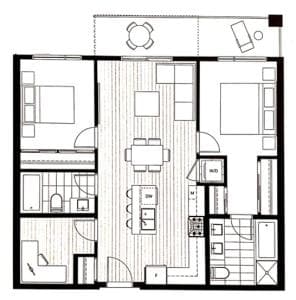 2 Bed 2 Bath + Den (899 sf indoor + 121 sf patio) 썸네일